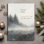 Cartes Pour Fêtes Annuelles Forêt enneigée de pins de Noël<br><div class="desc">Partagez un moment de calme de la beauté de l'hiver avec cette carte de Noël paisible, mettant en vedette une forêt de pins à l'aquarelle recouverte de neige. Une brume légère dérive à travers les arbres, créant un arrière-plan serein et élégant pour votre message de vacances. Le message « Donnez...</div>