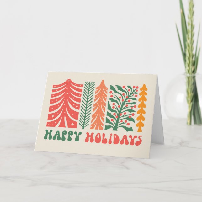 Cartes Pour Fêtes Annuelles Forêt festive rétro (Devant)