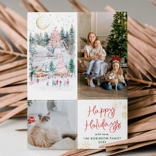 Cartes Pour Fêtes Annuelles Forêt Festive Rouge Vert Joyeux Vacances 2 Photo