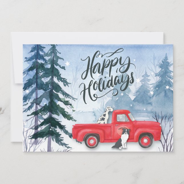 Cartes Pour Fêtes Annuelles Forêt hivernale Camionnette rouge Chien Entreprise (Devant)