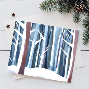 Cartes Pour Fêtes Annuelles Forêt hivernale enneigée   Aquarelle simple modern