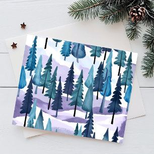 Cartes Pour Fêtes Annuelles Forêt hivernale neige Aquarelle de Noël pourpre