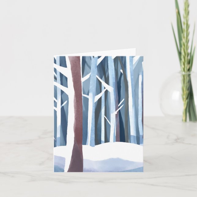 Cartes Pour Fêtes Annuelles Forêt hivernale neige | Aquarelle simple moderne (Devant)