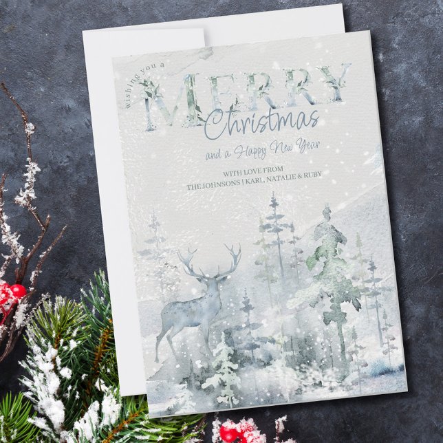 Cartes Pour Fêtes Annuelles Forêt hivernale neige et stade Joyeux Noël (Créateur téléchargé)