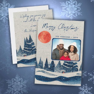 Cartes Pour Fêtes Annuelles Forêt hivernale rustique sous la lune pour photo d