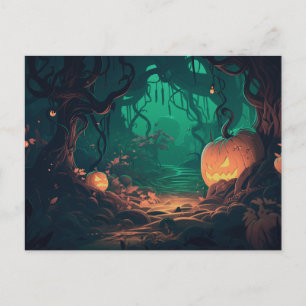 Cartes Pour Fêtes Annuelles Forêt inquiétante avec citrouilles d'Halloween