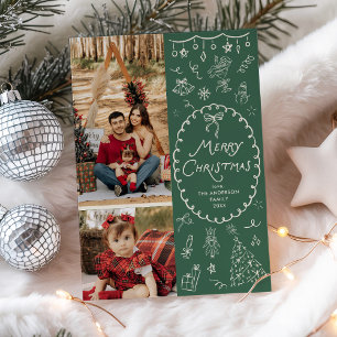 Cartes Pour Fêtes Annuelles Forêt irky vert main tiré Joyeux Noël
