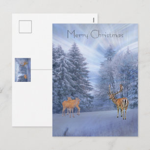 Cartes Pour Fêtes Annuelles Forêt magique d'hiver avec cerfs, fêtes de Noël
