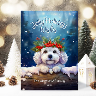 Cartes Pour Fêtes Annuelles Forêt Magique Jolly voeux de Noël Bichon Frise