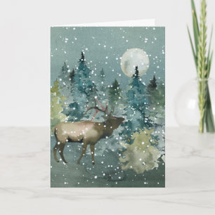 Cartes Pour Fêtes Annuelles Forêt majestueuse de cerfs sous la pleine lune enn