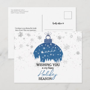 Cartes Pour Fêtes Annuelles Forêt neigeuse Noël Ornement bleu Père Noël Sleigh