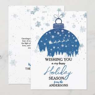 Cartes Pour Fêtes Annuelles Forêt neigeuse Noël Ornement bleu Père Noël Sleigh