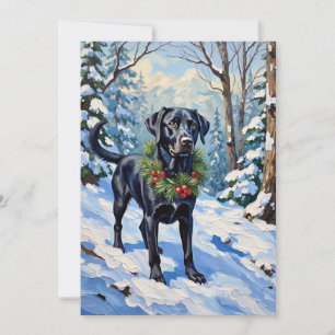 Cartes Pour Fêtes Annuelles Forêt sereine de Noël de l'hiver de Lab noir