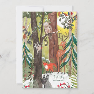 Cartes Pour Fêtes Annuelles Forêt verte avec animaux de la forêt photo de Noël