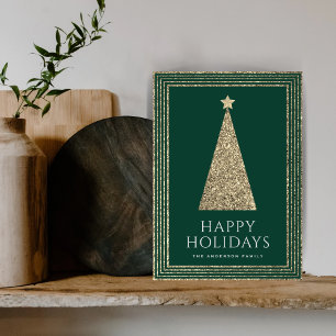 Cartes Pour Fêtes Annuelles Forêt verte Parties scintillant or arbre de Noël