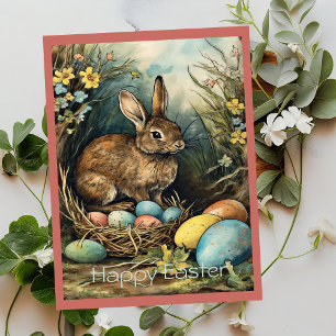 Cartes Pour Fêtes Annuelles Forêt vintage d'oeufs de Pâques de lapin