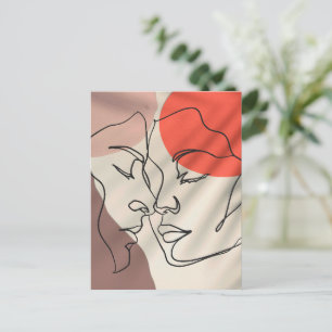 Cartes Pour Fêtes Annuelles Formes Abstraites Dessin d'une ligne Couple minima