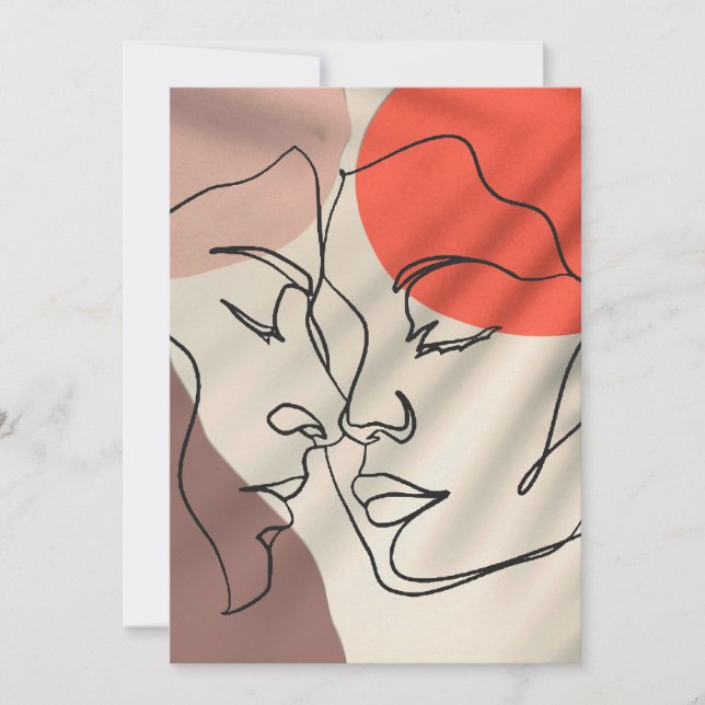 Cartes Pour Fêtes Annuelles Formes Abstraites Dessin d'une ligne Couple minima (Devant)
