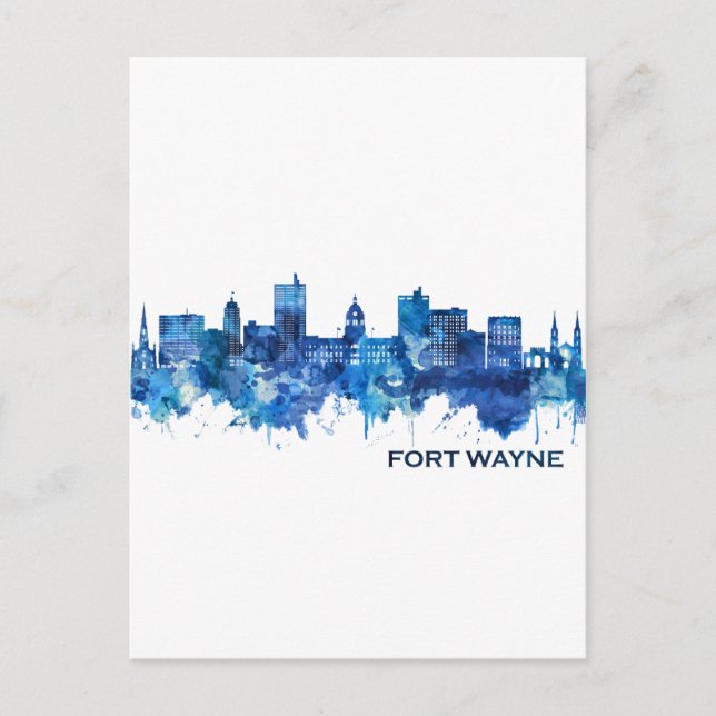 Cartes Pour Fêtes Annuelles Fort Wayne Indiana Skyline Blue (Devant)