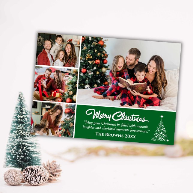 Cartes Pour Fêtes Annuelles Four photo collage modern cute green Christmas  (Front )