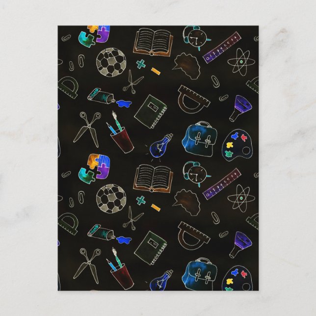 Cartes Pour Fêtes Annuelles Fournitures scolaires motifs, école (Devant)