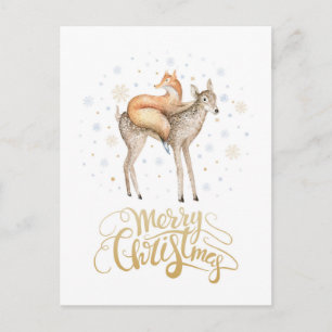 Cartes Pour Fêtes Annuelles Fox Deer hiver neige Joyeux Noël
