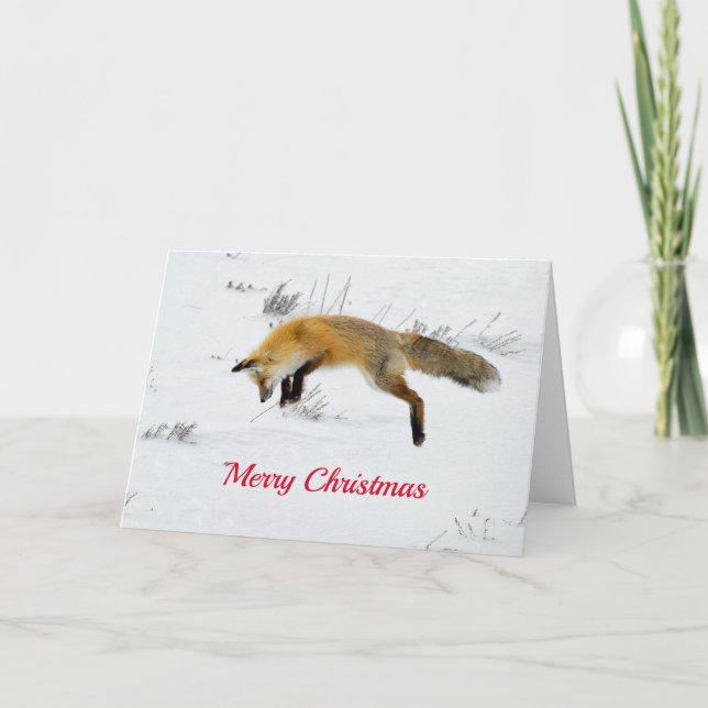 Cartes Pour Fêtes Annuelles Fox Jumping Photo Neige (Devant)