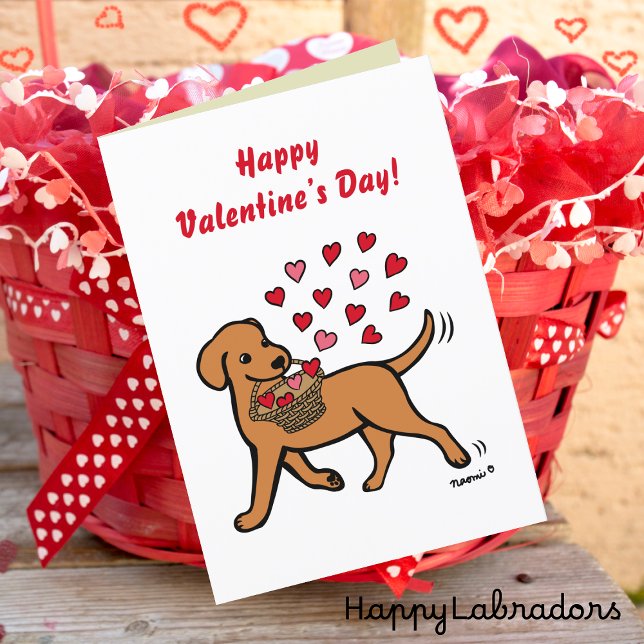 Cartes Pour Fêtes Annuelles Fox Red Labrador Carrosserie Valentine (Fox Red Labrador Carrying Hearts Valentine Card for Labrador Owners.  Cute Cartoon Design.)