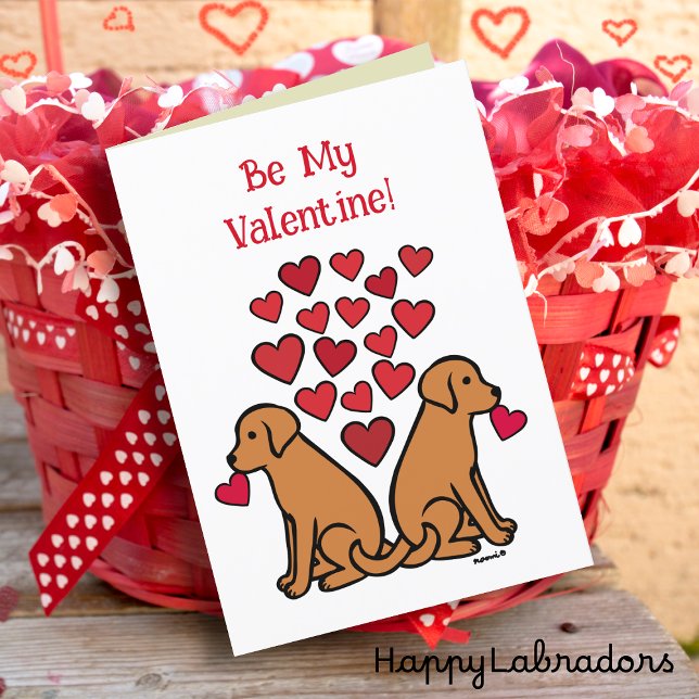 Cartes Pour Fêtes Annuelles Fox Red Labrador Duo Hearts Valentine (Two Fox Red Labradors Valentine's Card for Labrador Owners.  Sweet Cartoon design with red hearts.)