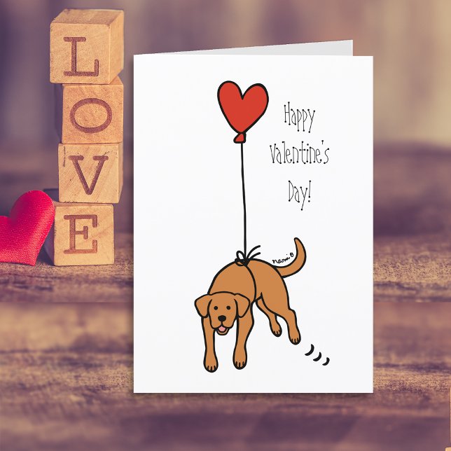 Cartes Pour Fêtes Annuelles Fox Red Labrador Heart Balloon Valentine (Fox Red Labrador Heart Balloon Valentine's Day Cards for Labrador Owners.  Cartoon Art Design.)
