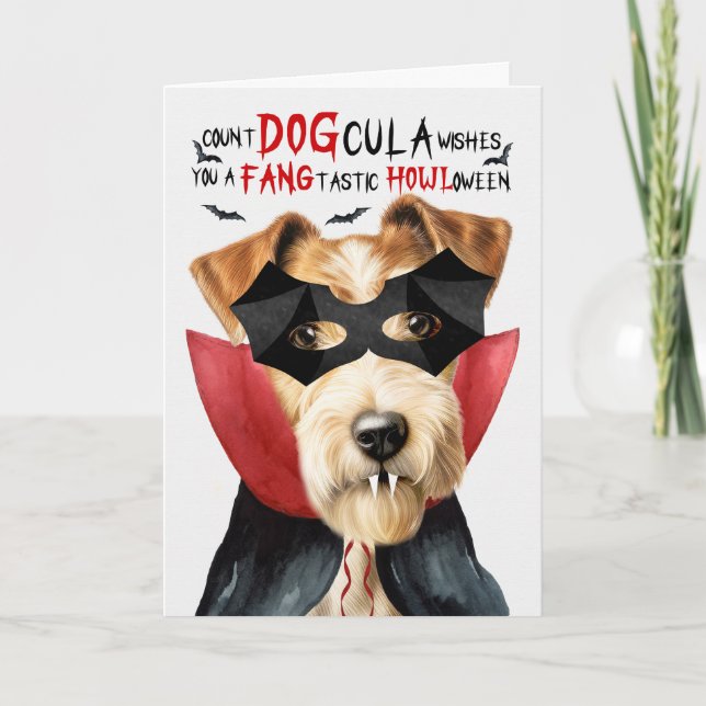 Cartes Pour Fêtes Annuelles Fox Terrier Chien drôle Nombre de DOGcula Hallowee (Devant)