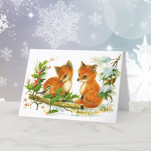Cartes Pour Fêtes Annuelles Foxes et chickadee Christmas Woodland Friends