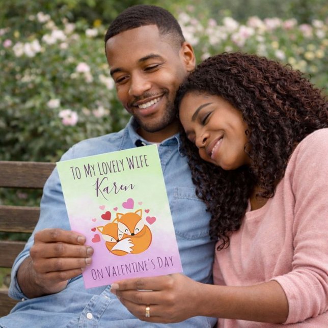 Cartes Pour Fêtes Annuelles Foxy Pink and Green Valentine's Day pour elle (Créateur téléchargé)