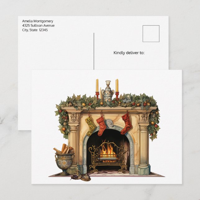 Cartes Pour Fêtes Annuelles Foyer victorien cosy Noël (Devant / Derrière)