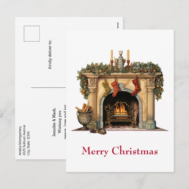 Cartes Pour Fêtes Annuelles Foyer victorien cosy Noël (Devant / Derrière)