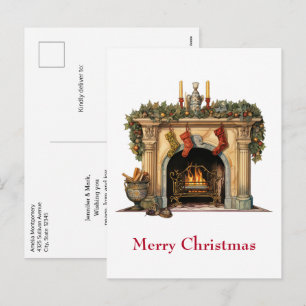 Cartes Pour Fêtes Annuelles Foyer victorien cosy Noël