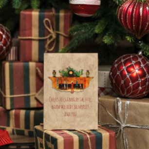 Cartes Pour Fêtes Annuelles Foyer vintage Bas Holly Cosy Noël