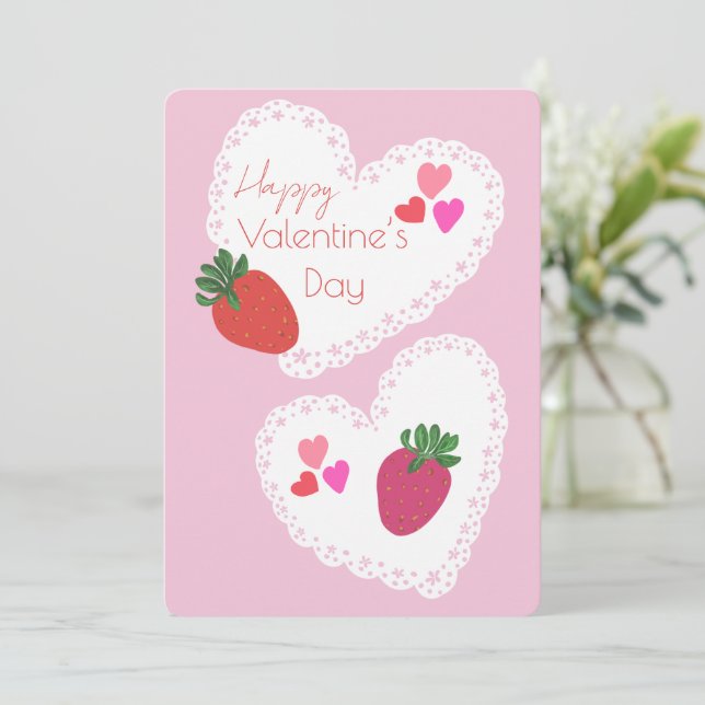 Cartes Pour Fêtes Annuelles Fraises et Coeurs Bonne Saint Valentin (Debout devant)