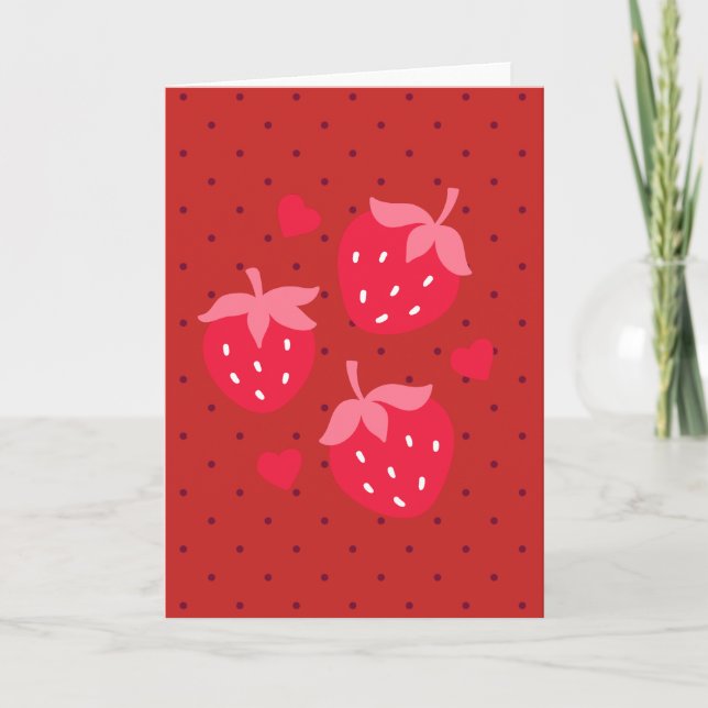 Cartes Pour Fêtes Annuelles Fraises et coeurs de Saint-Valentin pour des (Devant)