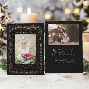 Cartes Pour Fêtes Annuelles Framage d'airelle rouge Noël 2 Photo Black