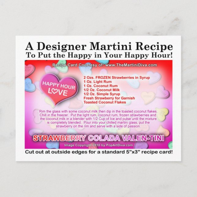Cartes Pour Fêtes Annuelles Framboise Colada Valentine's Day Martini Recette (Devant)