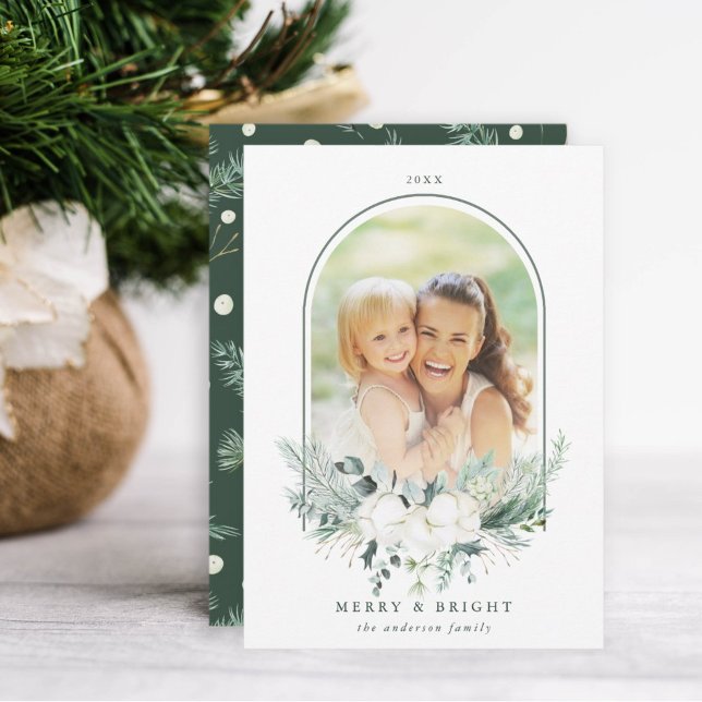 Cartes Pour Fêtes Annuelles Frame Arrière Fleur de Coton Photo Joyeux & Lumine (Créateur téléchargé)