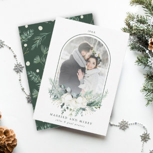 Cartes Pour Fêtes Annuelles Frame Arrière Fleur de Coton Photo Marié & Joyeux