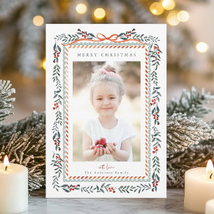 Cartes Pour Fêtes Annuelles Frame Red Winterberry Joyeux Noël Photo
