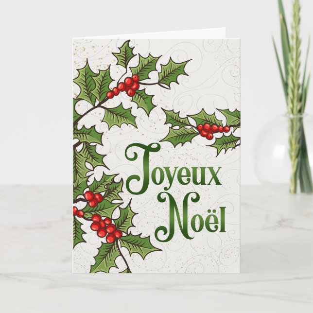 Cartes Pour Fêtes Annuelles Français Joyeux Noel Baies rouges et vertes Holly (Devant)