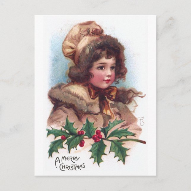 Cartes Pour Fêtes Annuelles Frances Brundage : Fille d'hiver avec Holly (Devant)