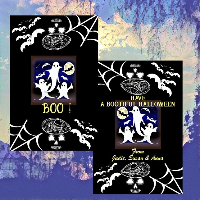 Cartes Pour Fêtes Annuelles Freaky Boo Ghosts Bats Botiful Halloween Nuit (Halloween Boo Card)