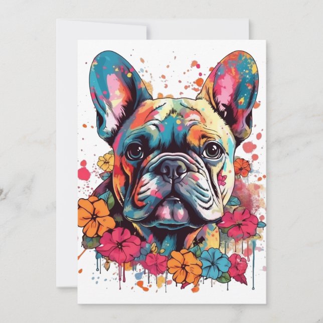 Cartes Pour Fêtes Annuelles French-bulldog coloré avec fleurs (Devant)