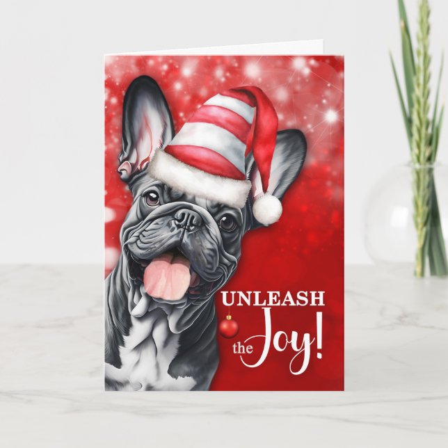 Cartes Pour Fêtes Annuelles French Bulldog déchaîne la joie Noël (Devant)