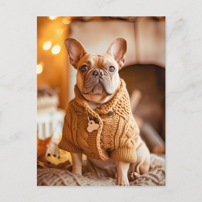 Cartes Pour Fêtes Annuelles French Bulldog in Knitted Dog Attire (Devant)